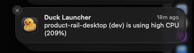 Duck Launcher High CPU alert notification on macOS